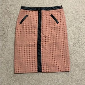 Leather Trim Pencil Skirt